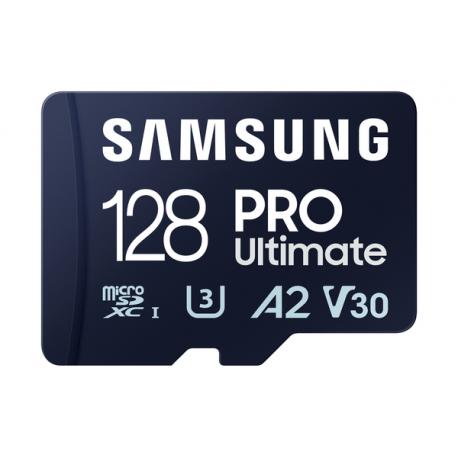 Samsung PRO Ultimate MB-MY128SA - Flash memory card (SD adapter included) - 128 GB - A2  /  Video Class V30  /  UHS-I U3 - microSDXC UHS-I - blue - 0