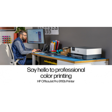 HP Officejet Pro 9110b All-in-One - Multifunction printer - colour - ink-jet - Legal (216 x 356 mm) (original) - A4 / Legal (media) - up to 20 ppm (printing) - 250 sheets - USB 2.0, LAN, USB 2.0 host, Wi-Fi(ac), Bluetooth - cement - 8