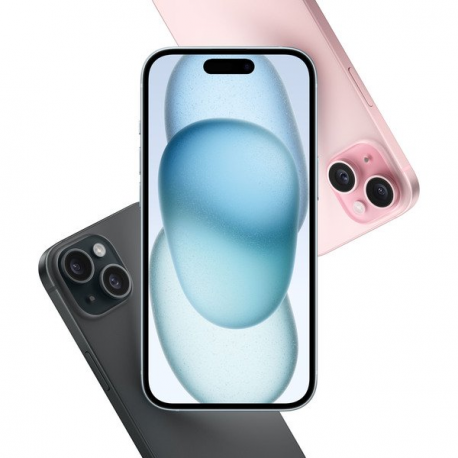 Apple iPhone 15 - 5G smartphone - dual-SIM  /  Internal Memory 128 GB - OLED display - 6.1" - 2556 x 1179 pixels - 2x rear cameras 48 MP, 12 MP - front camera 12 MP - black - 4