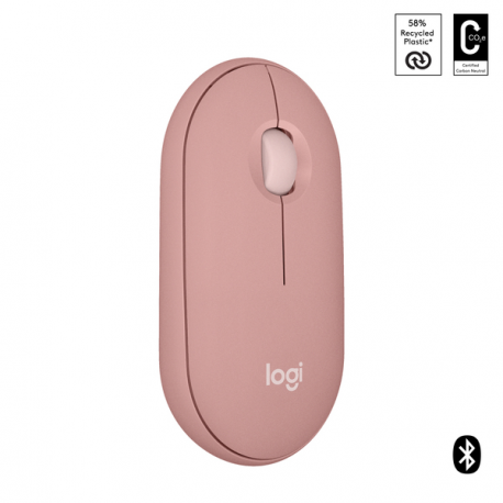 Logitech Pebble 2 M350s - Mouse - optical - 3 buttons - wireless - Bluetooth 5.2 LE - tonal rose - 4