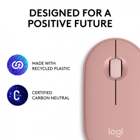 Logitech Pebble 2 M350s - Mouse - optical - 3 buttons - wireless - Bluetooth 5.2 LE - tonal rose - 8