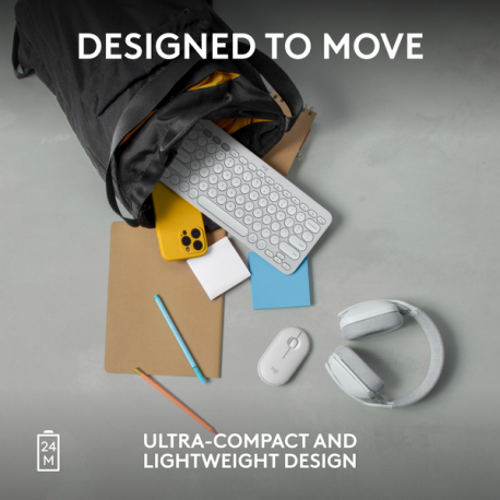 Logitech Pebble 2 M350s - Mouse - optical - 3 buttons - wireless - Bluetooth 5.2 LE - tonal white - 1