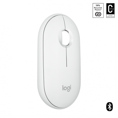 Logitech Pebble 2 M350s - Mouse - optical - 3 buttons - wireless - Bluetooth 5.2 LE - tonal white - 3