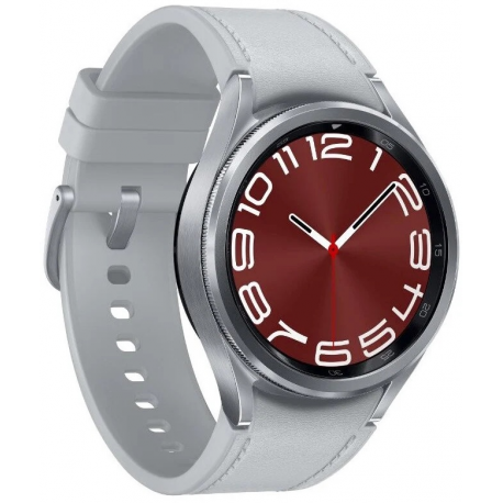 Samsung Galaxy Watch6 Classic - 43 mm - smart watch with band - hybrid eco-leather - silver - band size: S/M - display 1.3" - 16 GB - LTE, NFC, Wi-Fi, Bluetooth - 4G - 52 g - silver - 2