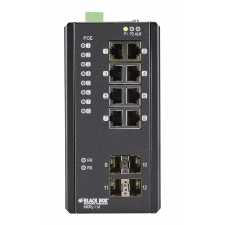 Black Box Industrial Managed Ethernet PoE+ Switch - Switch - Managed - 8 x 10/100/1000 (PoE+) + 4 x SFP - desktop, DIN rail mountable, wall-mountable - PoE+ - 1