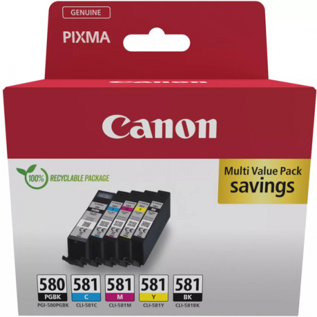 Canon PGI-580 / CLI-581 PGBK / C / M / Y / BK Multi Pack - 5-pack - black, yellow, cyan, magenta, pigmented black - original - box - ink tank - 0