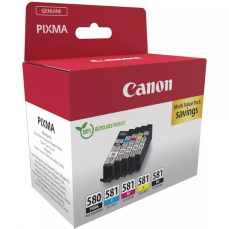 Canon PGI-580 / CLI-581 PGBK / C / M / Y / BK Multi Pack - 5-pack - black, yellow, cyan, magenta, pigmented black - original - box - ink tank - 5