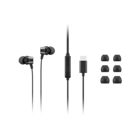 Lenovo Go - Earphones with mic - in-ear - black - for ThinkCentre M60q Chromebox; M70s Gen 3; M70t Gen 3; ThinkPad E14 Gen 3; P15v Gen 3 - 0