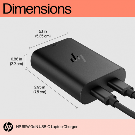 HP GaN USB-C Laptop Charger - Power adapter - AC 115 / 230 V - 65 Watt - output connectors: 2 - Europe - 3