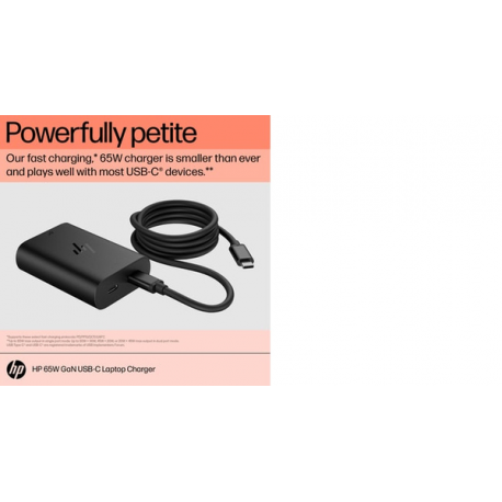 HP GaN USB-C Laptop Charger - Power adapter - AC 115 / 230 V - 65 Watt - output connectors: 2 - Europe - 7