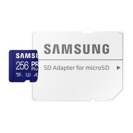 Samsung PRO Plus MB-MD256SA - Flash memory card (microSDXC to SD adapter included) - 256 GB - A2  /  Video Class V30  /  UHS-I U3 - microSDXC UHS-I - blue - 7