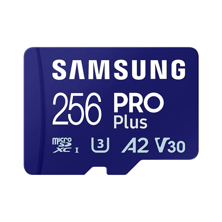 Samsung PRO Plus MB-MD256SA - Flash memory card (microSDXC to SD adapter included) - 256 GB - A2  /  Video Class V30  /  UHS-I U3 - microSDXC UHS-I - blue - 29