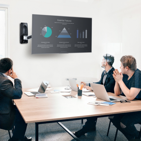 StarTech.com Articulating TV Wall Mount, VESA Wall Mount Supports 65 inch / 99lb / Flat / Curved TVs, Retractable Low Profile Wall Mount TV Bracket, Adjustable Corner TV Wall Mount, Swivel / Rotation / Tilt (TV-WALL-MOUNT-65FS) - Mounting kit (wall mount, 2 vertical brackets) - articulating - for curved  /  flat panel - low profile - aluminium, steel - black, silver - screen size: 26"-65" - wall-mountable - TAA Compliant - 7