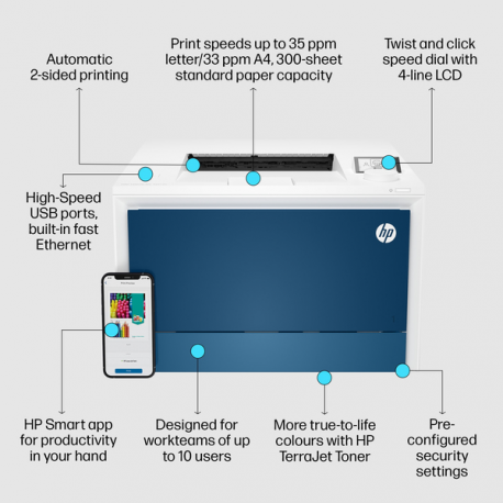 HP Color LaserJet Pro 4202dn - Printer - colour - Duplex - laser - A4 / Legal - 600 x 600 dpi - up to 35 ppm (mono)  /  up to 33 ppm (colour) - capacity: 300 sheets - USB 2.0, Gigabit LAN, USB 2.0 host - 3
