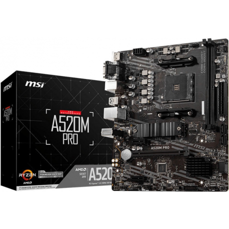 MSI A520M PRO - Motherboard - micro ATX - Socket AM4 - AMD A520 Chipset - USB 3.2 Gen 1 - Gigabit LAN - onboard graphics (CPU required) - HD Audio (8-channel) - 3