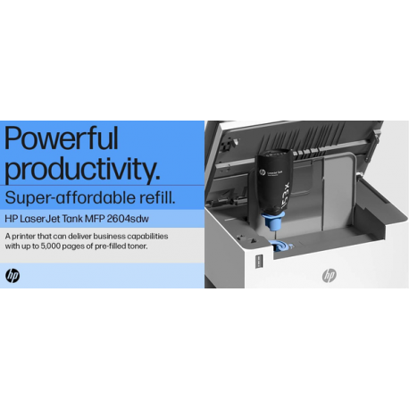 HP LaserJet Tank MFP 2604sdw - Multifunction printer - B / W - laser - refillable - 216 x 297 mm (original) - A4 / Legal (media) - up to 14 ppm (copying) - up to 22 ppm (printing) - 250 sheets - USB 2.0, LAN, Wi-Fi(n), Bluetooth - 10