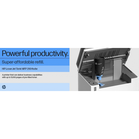 HP LaserJet Tank MFP 2604sdw - Multifunction printer - B / W - laser - refillable - 216 x 297 mm (original) - A4 / Legal (media) - up to 14 ppm (copying) - up to 22 ppm (printing) - 250 sheets - USB 2.0, LAN, Wi-Fi(n), Bluetooth - 18