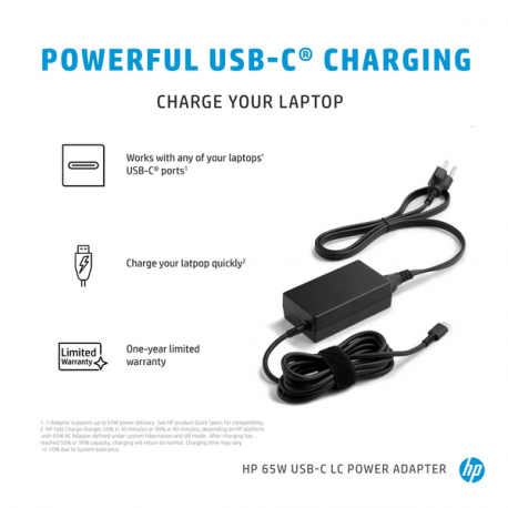HP USB-C LC - Power adapter - AC - 65 Watt - United Kingdom - for Elite Mobile Thin Client mt645 G7; Pro Mobile Thin Client mt440 G3 - 3