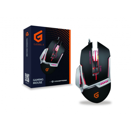 Conceptronic DJEBBEL 8 - Mouse - ergonomic - optical - 8 buttons - wired - USB - black, silver - 0