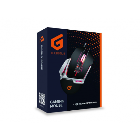 Conceptronic DJEBBEL 8 - Mouse - ergonomic - optical - 8 buttons - wired - USB - black, silver - 6