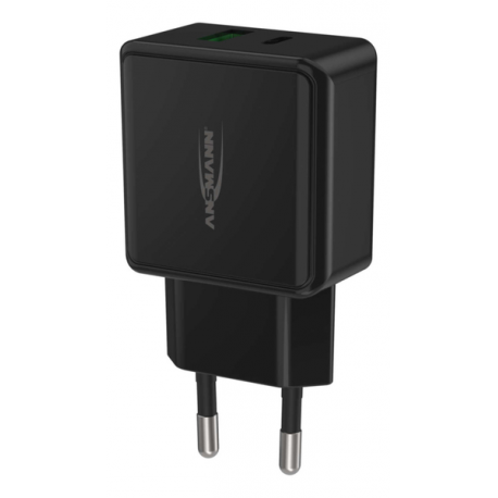 ANSMANN HC218PD - Power adapter - 18 Watt - 3000 mA - PD, QC 3.0 - 2 output connectors (USB, USB-C) - black - 1
