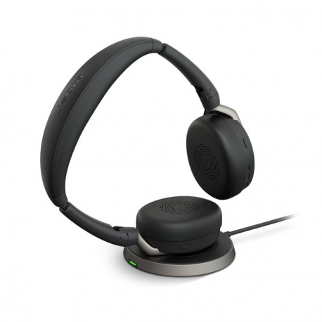 Jabra Evolve2 65 Flex MS Stereo - Headset - on-ear - Bluetooth - wireless - active noise cancelling - USB-A - black - with wireless charging pad - Certified for Microsoft Teams - 1