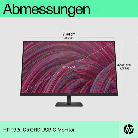 HP P32u G5 - P-Series - LED monitor - 31.5" - 2560 x 1440 QHD @ 75 Hz - IPS - 350 cd / m² - 1000:1 - 5 ms - HDMI, DisplayPort, USB-C - speakers - black - for Fortis 11 G9 Q Chromebook - 14