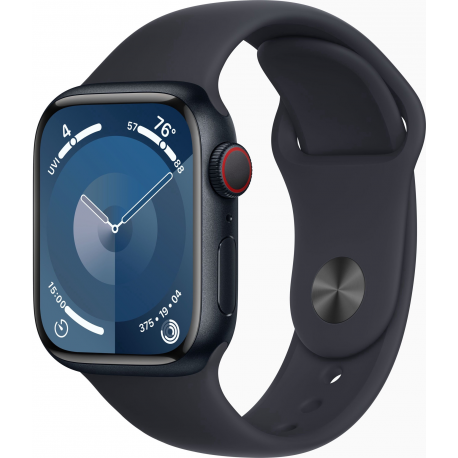 Apple Watch Series 9 (GPS + Cellular) - 41 mm - midnight aluminium - smart watch with sport band - fluoroelastomer - midnight - band size: M / L - 64 GB - Wi-Fi, LTE, UWB, Bluetooth - 4G - 32.1 g - 0