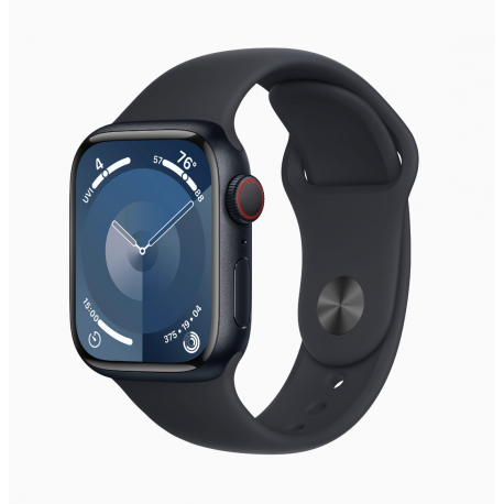 Apple Watch Series 9 (GPS + Cellular) - 41 mm - midnight aluminium - smart watch with sport band - fluoroelastomer - midnight - band size: M / L - 64 GB - Wi-Fi, LTE, UWB, Bluetooth - 4G - 32.1 g - 1