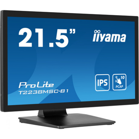 iiyama ProLite T2238MSC-B1 - LED monitor - 21.5" - touchscreen - 1920 x 1080 Full HD (1080p) - IPS - 600 cd / m² - 1000:1 - 5 ms - HDMI, DisplayPort - speakers - matte black - 2