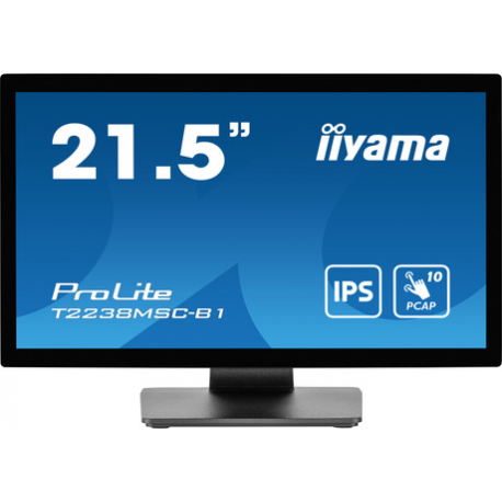 iiyama ProLite T2238MSC-B1 - LED monitor - 21.5" - touchscreen - 1920 x 1080 Full HD (1080p) - IPS - 600 cd / m² - 1000:1 - 5 ms - HDMI, DisplayPort - speakers - matte black - 8