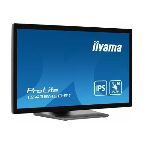 iiyama ProLite T2438MSC-B1 - LED monitor - 24" (23.8" viewable) - touchscreen - 1920 x 1080 Full HD (1080p) - IPS - 600 cd / m² - 1000:1 - 5 ms - HDMI, DisplayPort - speakers - matte black - 0