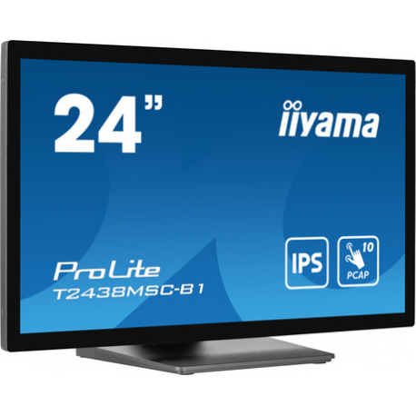 iiyama ProLite T2438MSC-B1 - LED monitor - 24" (23.8" viewable) - touchscreen - 1920 x 1080 Full HD (1080p) - IPS - 600 cd / m² - 1000:1 - 5 ms - HDMI, DisplayPort - speakers - matte black - 1
