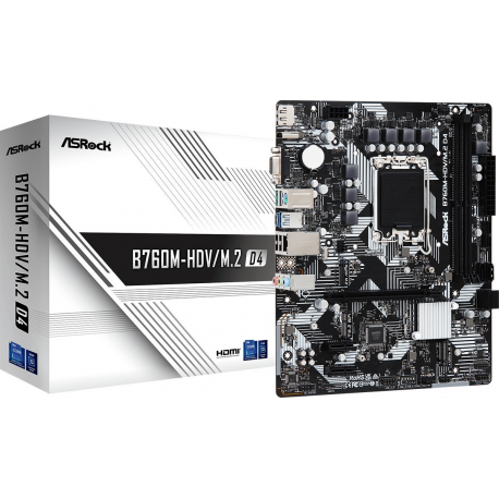 ASRock B760M-HDV / M.2 - Motherboard - micro ATX - LGA1700 Socket - B760 Chipset - USB 3.2 Gen 1, USB-C 3.2 Gen 1 - 2.5 Gigabit LAN - onboard graphics (CPU required) - HD Audio (8-channel) - 0