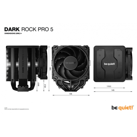 be quiet! Dark Rock PRO 5 - Processor cooler - (for: LGA1155, LGA1150, LGA1151, AM4, LGA1200, LGA1700, AM5) - aluminium and copper - 135 mm - black - 10
