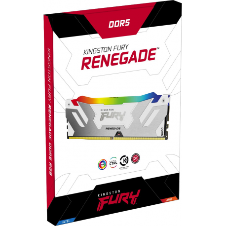 Kingston FURY Renegade RGB - DDR5 - module - 32 GB: 1 x 32 GB - DIMM 288-pin - 6400 MHz  /  PC5-51200 - CL32 - 1.1 V - unbuffered - on-die ECC - white, silver - 3