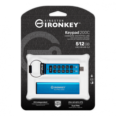 Kingston IronKey Keypad 200C - USB flash drive - encrypted - 512 GB - USB 3.2 Gen 1 - 1