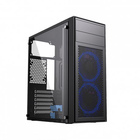 Gembird Fornax M100B - - ATX - windowed side panel (glass) - no power supply (ATX) - black - USB / Audio - 0