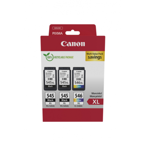 Canon PG-545XL x2  / CL-546XL Multi Pack - 3-pack - High Yield - black, colour (cyan, magenta, yellow) - original - hanging box - ink cartridge - for PIXMA TR4551, TR4650, TR4651, TS3350, TS3351, TS3352, TS3355, TS3450, TS3451, TS3452 - 0