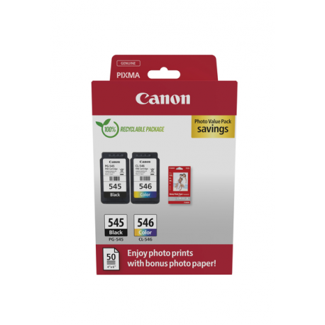 Canon PG-545  /  CL-546 Value Pack - 2-pack - 8 ml - black, colour (cyan, magenta, yellow) - original - hanging box - ink cartridge  /  paper kit - for PIXMA iP2850, MG2450, MG2550, TR4550, TR4551 - 0