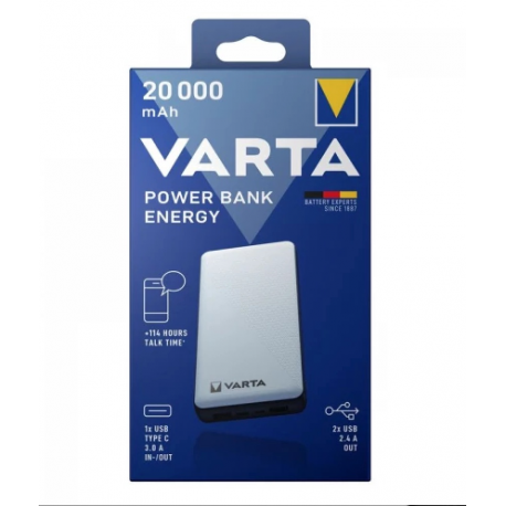 Varta Energy - Power bank - 20000 mAh - 74 Wh - 15 Watt - 3 output connectors (2 x USB, 24 pin USB-C) - 2