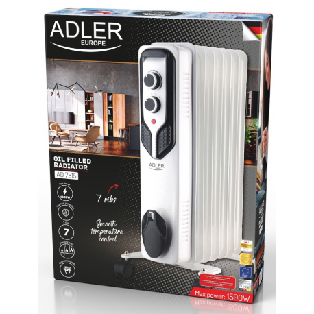 Adler Oil-Filled Radiator AD 7815 1500 W, Number of power levels 3, White