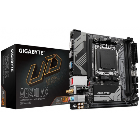 Gigabyte A620I AX - 1.0 - motherboard - mini ITX - Socket AM5 - AMD A620 Chipset - USB 3.2 Gen 1, USB 3.2 Gen 2, USB-C 3.2 Gen 1 - 2.5 Gigabit LAN, Bluetooth, Wi-Fi - onboard graphics (CPU required) - HD Audio (8-channel) - 0