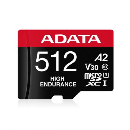 ADATA High Endurance - Flash memory card (microSDXC to SD adapter included) - 512 GB - A2  /  Video Class V30  /  UHS-I U3  /  Class10 - microSDXC UHS-I - 3