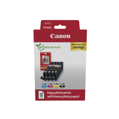 Canon CLI-526 C / M / Y / BK Photo Value Pack - 4-pack - 9 ml - black, yellow, cyan, magenta - original - box - ink tank  /  paper kit - 0