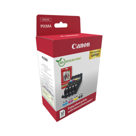 Canon CLI-526 C / M / Y / BK Photo Value Pack - 4-pack - 9 ml - black, yellow, cyan, magenta - original - box - ink tank  /  paper kit - 1