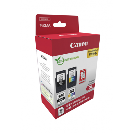 Canon PG-560XL / CL-561XL Photo Value Pack - Glossy - 2-pack - High Yield - black, colour (cyan, magenta, yellow) - original - hanging box - ink cartridge  /  paper kit - for PIXMA TS5350, TS5351, TS5352, TS5353, TS7450 - 4