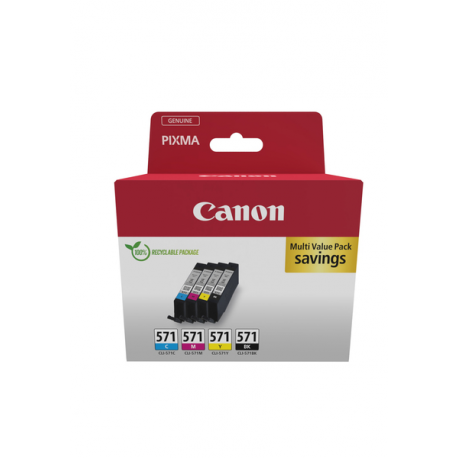 Canon CLI-571 C / M / Y / BK Multipack - 4-pack - 7 ml - black, yellow, cyan, magenta - original - ink tank - for PIXMA TS5051, TS5053, TS5055, TS6050, TS6051, TS6052, TS8051, TS8052, TS9050, TS9055 - 0