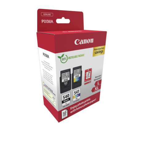 Canon PG-540L / CL-541XL Photo Value Pack - Glossy - 2-pack - High Yield - black, colour (cyan, magenta, yellow) - original - hanging box - ink tank  /  paper kit - for PIXMA MG3250, MG3550, MG3650, MG4250, MX395, MX455, MX475, MX525, MX535, TS5150, TS5151 - 1