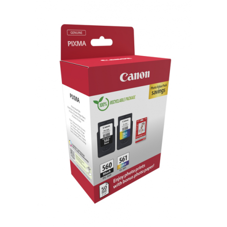 Canon PG-560 / CL-561 Photo Value Pack - Glossy - 2-pack - black, colour (cyan, magenta, yellow) - original - hanging box - ink cartridge  /  paper kit - for PIXMA TS5350, TS5350a, TS5350i, TS5351, TS5351a - 2
